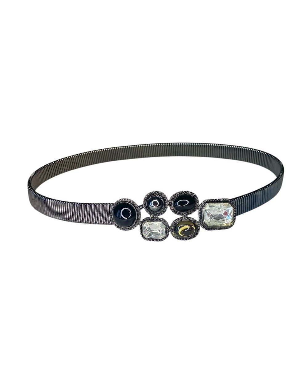 Accesocraft NYC Womens Stretch Metal Belt Ornate Glam Buckle Vintage Y2K 90s